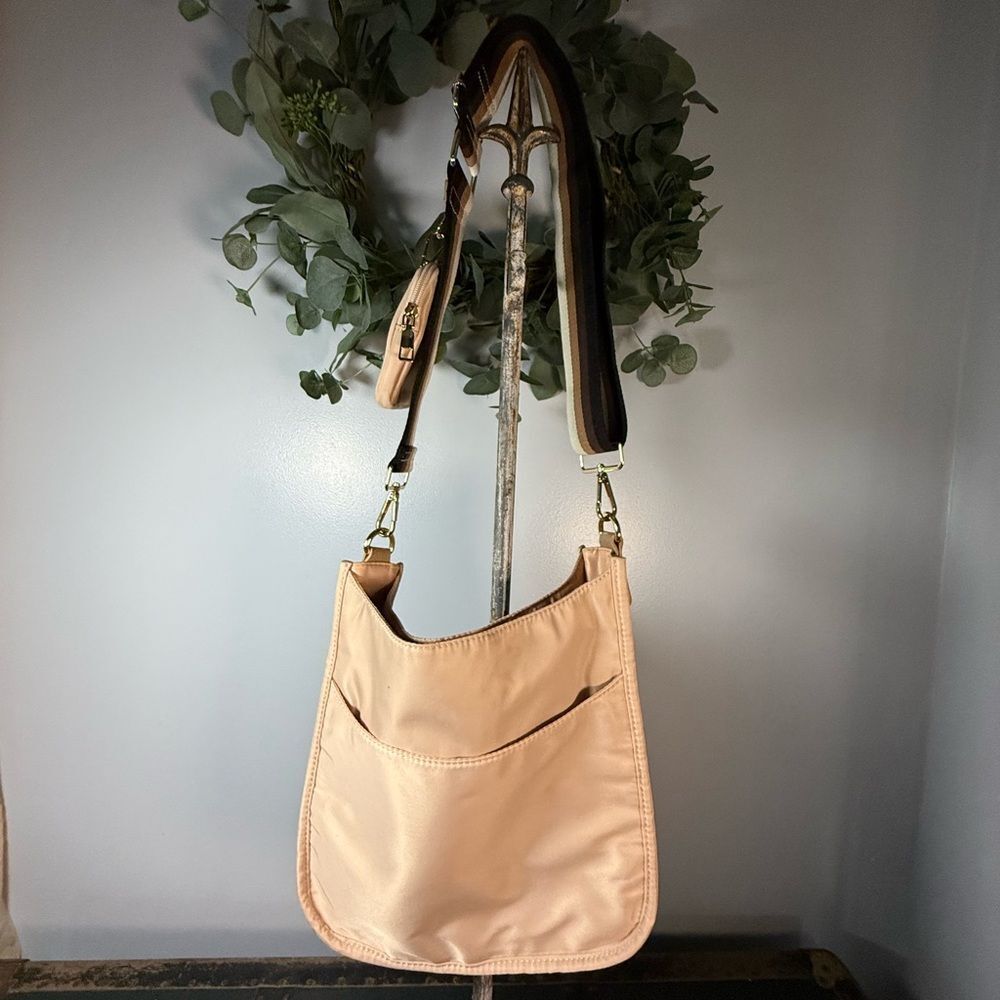 ah dorned Crossbody Bag with Strap Brown Strap Tan Purse